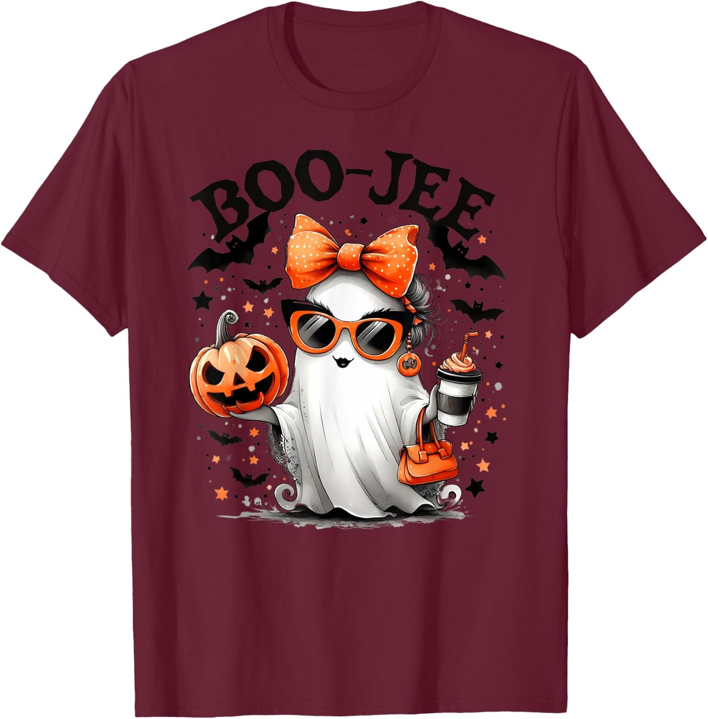 Halloween Trick or Treat BOO-GEE Ghost And Pumpkin T-Shirt - T-Shirt | Maroon
