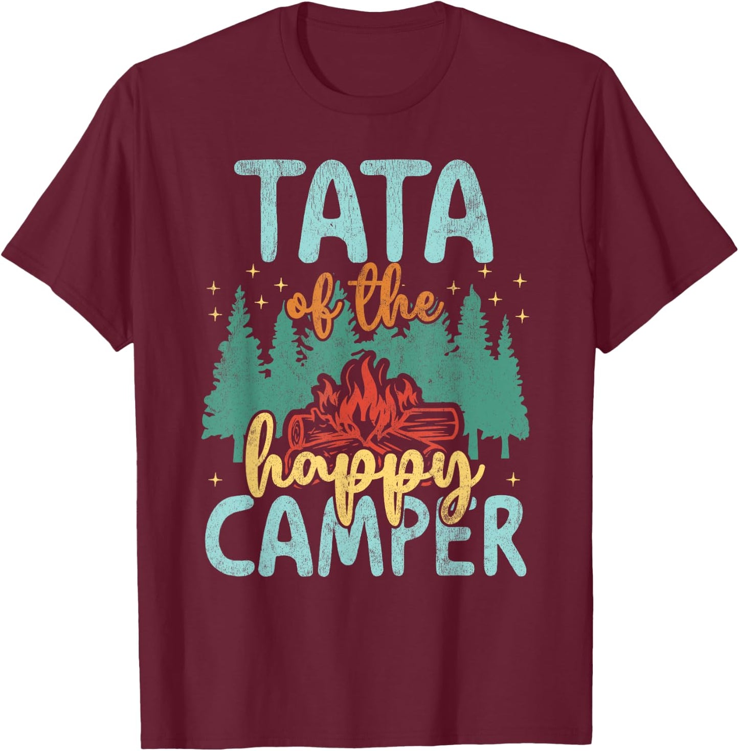 Tata of Happy Camper 1st Birthday Party Retro Tata T-Shirt - T-Shirt | Maroon