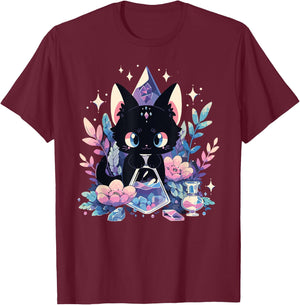 Cute Kawaii Witch Black Cat Crystal Alchemist Pastel Goth T-Shirt - T-Shirt | Maroon