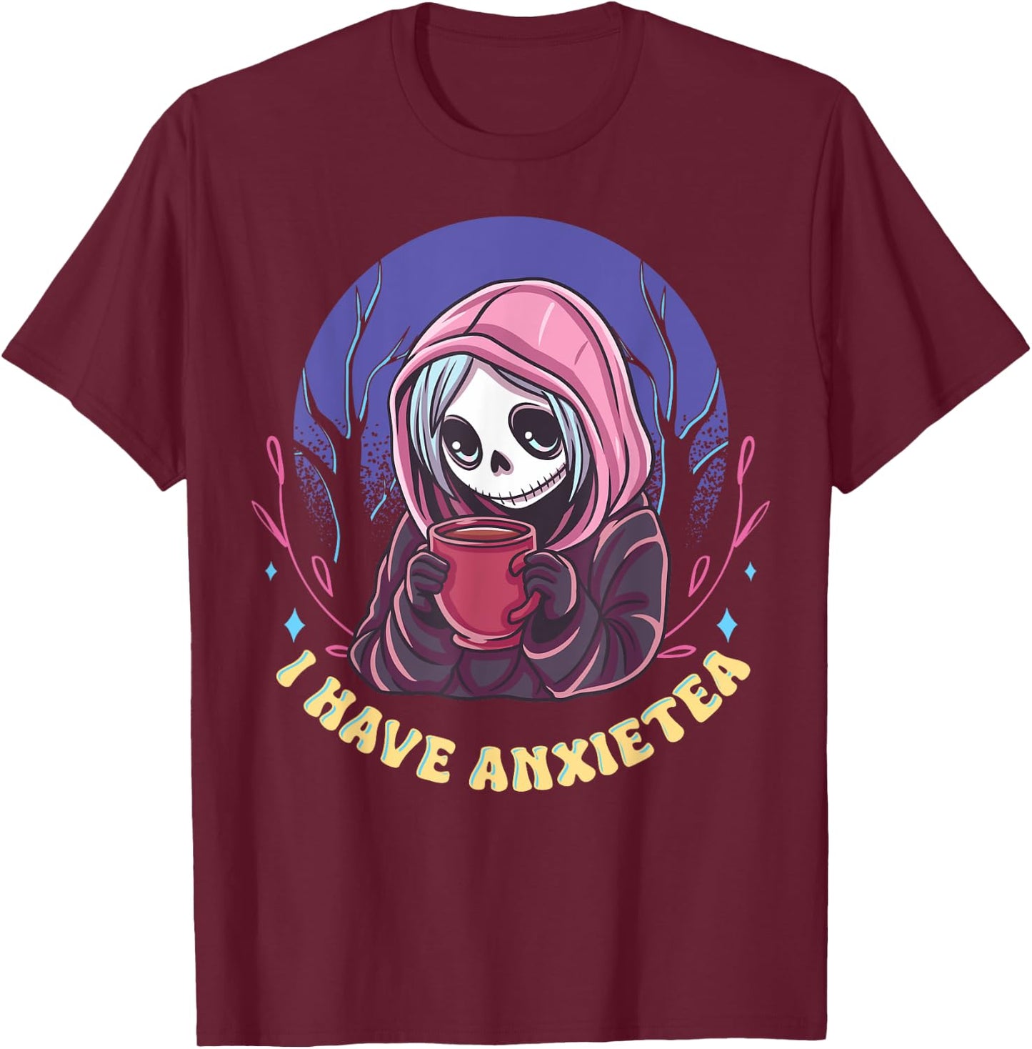 I Have Anxiety Anxietea Kawaii Pastel Goth Grim Reaper Tea T-Shirt - T-Shirt | Maroon