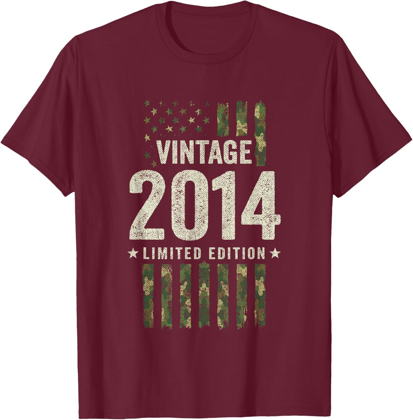 Vintage 2014 - Military Camo American Flag - Birthday 2014 T-Shirt - T-Shirt | Maroon