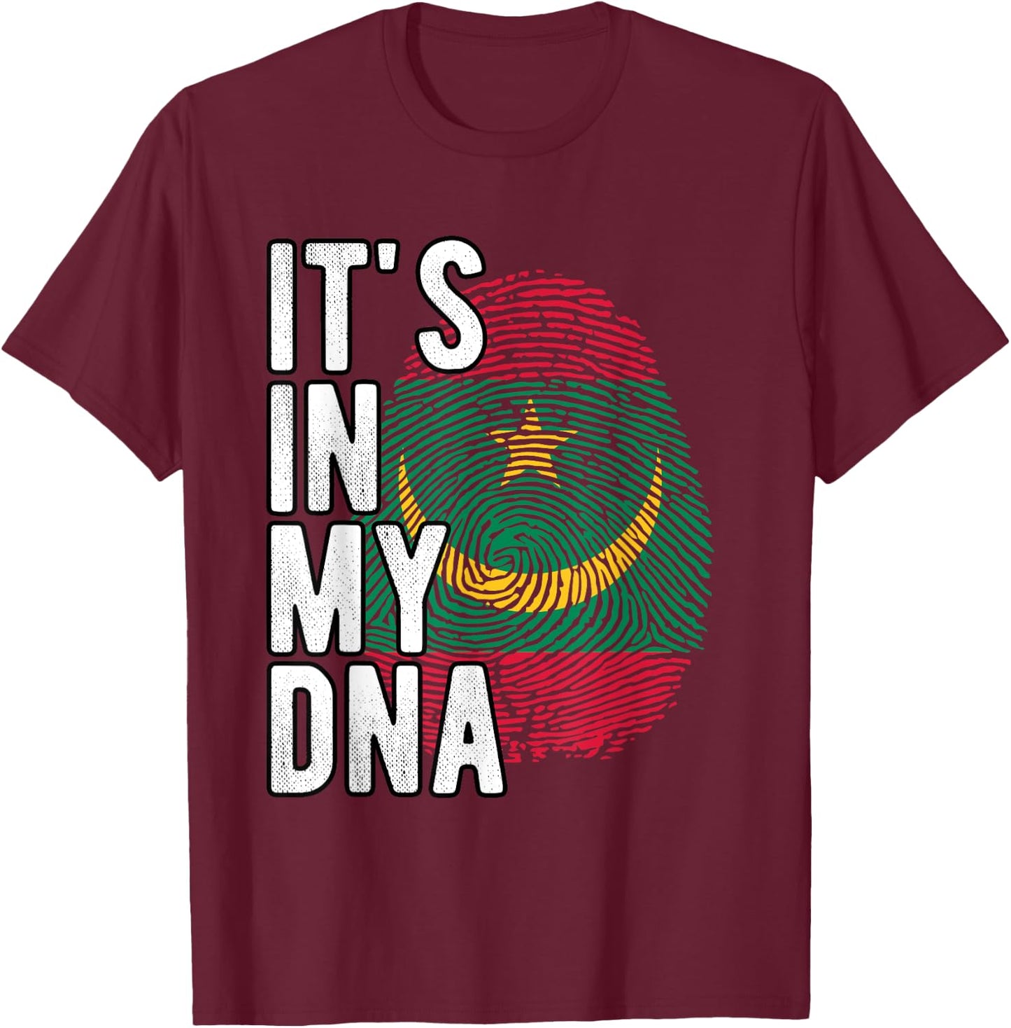 Funny it's in my DNA Mauritania flag Fingerprint T-Shirt - T-Shirt | Maroon