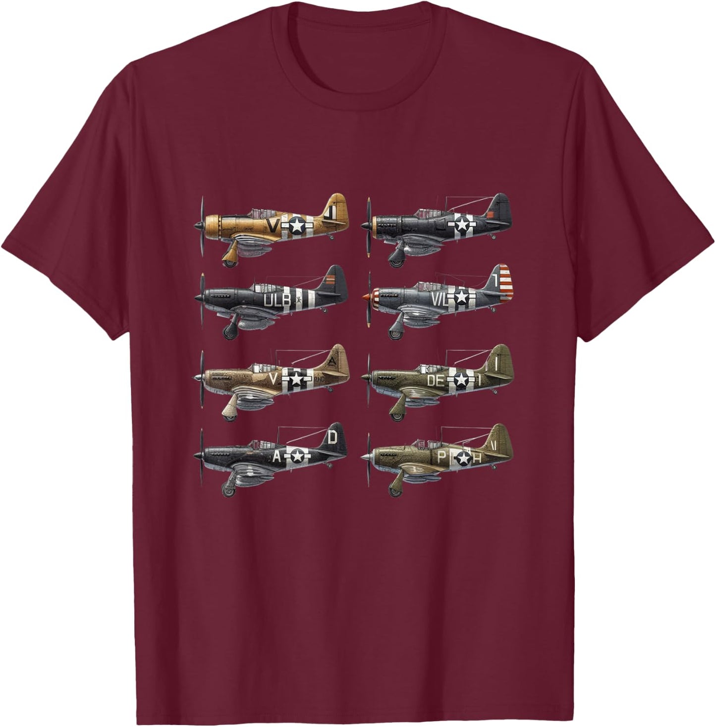 WW2 Fighter Airplanes Iconic WWII Airplanes Aviation Planes T-Shirt - T-Shirt | Maroon