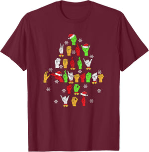 Funny Asl Christmas American Sign Language T-Shirt - T-Shirt | Maroon