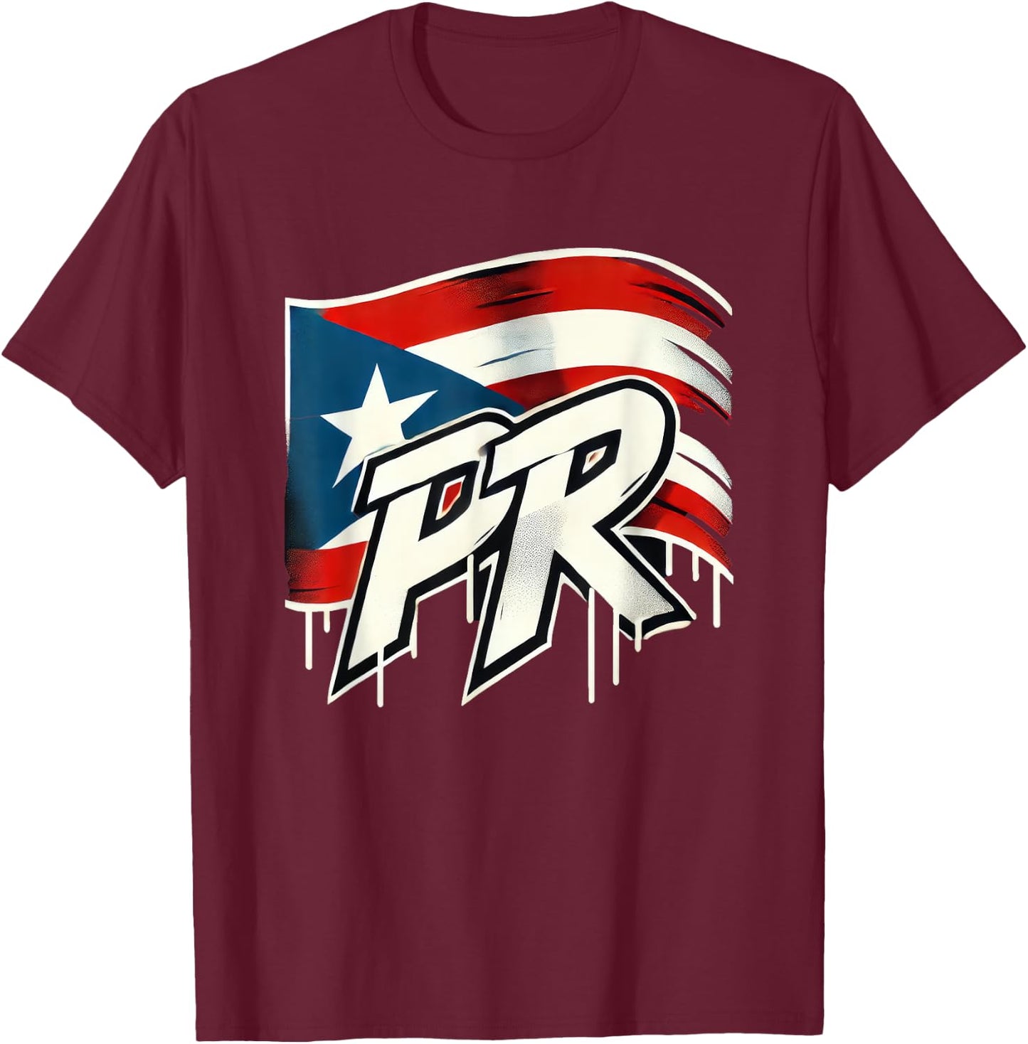 PR Puerto Rico Flag Emblem Logo Graffiti Street Art Fun Cool T-Shirt - T-Shirt | Maroon