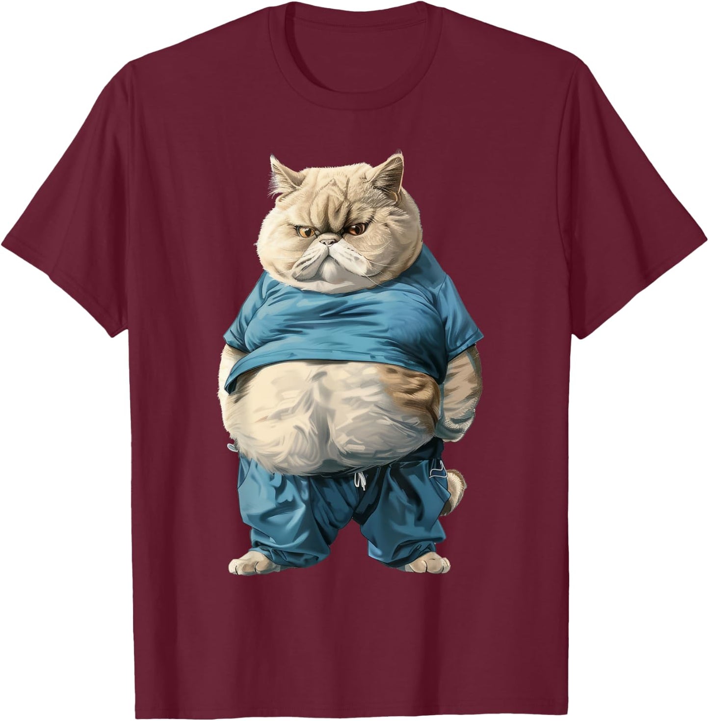 Nourjoy Funny Fat Cat Art Design Fat Kitten Cat Lover , Small, Black T-Shirt - T-Shirt | Maroon