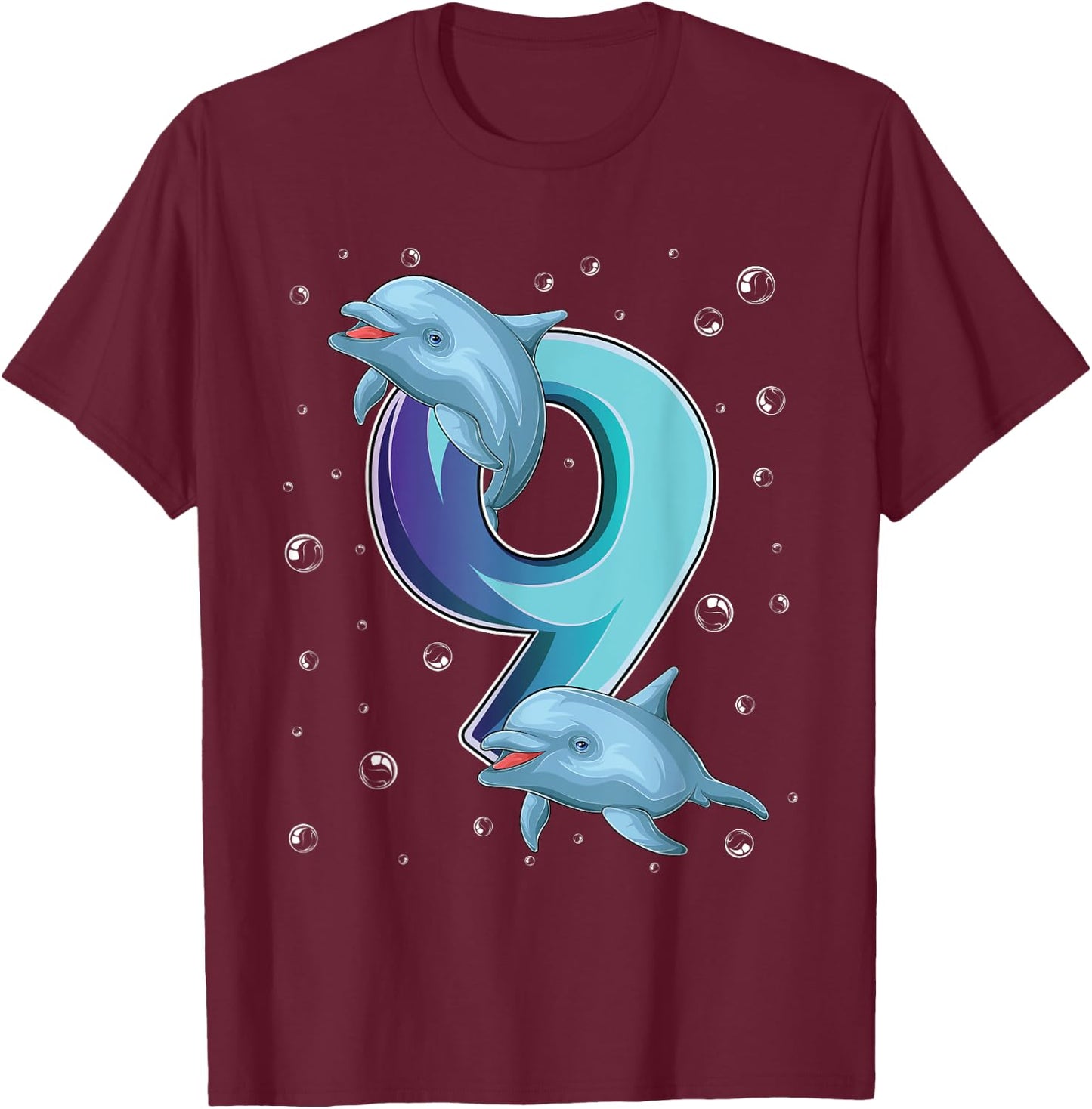 9 Year Old Dolphin 9th Birthday Girl Party Dolphin Lover T-Shirt - T-Shirt | Maroon