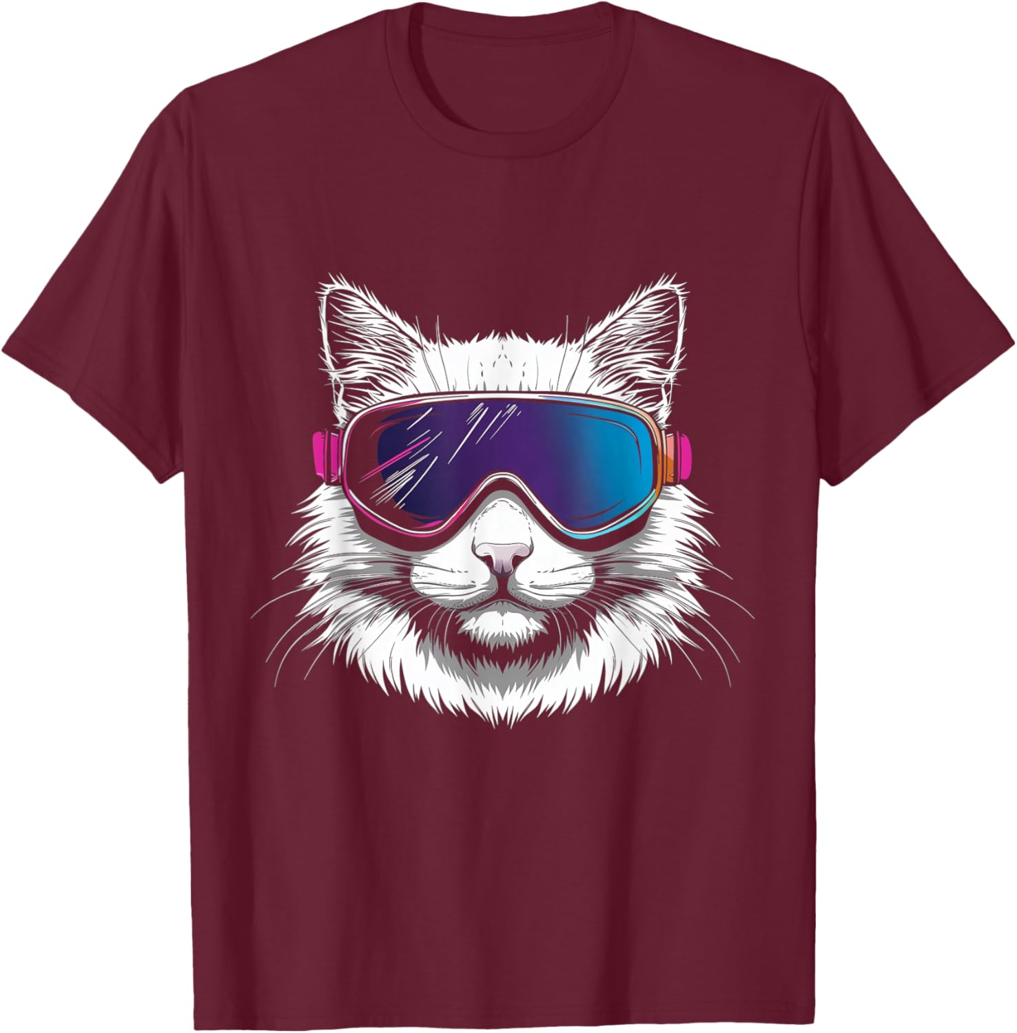 Ski Snowboard Cat Goggles Winter Sports Snowboarder Skiing T-Shirt - T-Shirt | Maroon