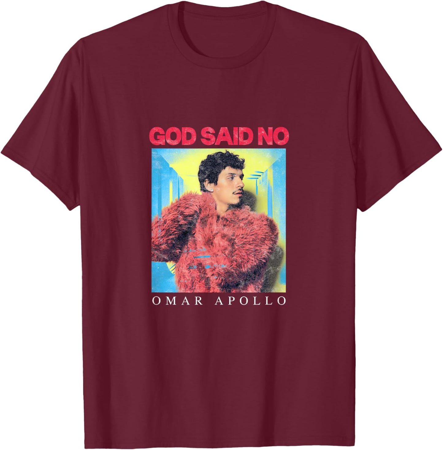 Omar Apollo God Said No Box , Small, Black T-Shirt - T-Shirt | Maroon