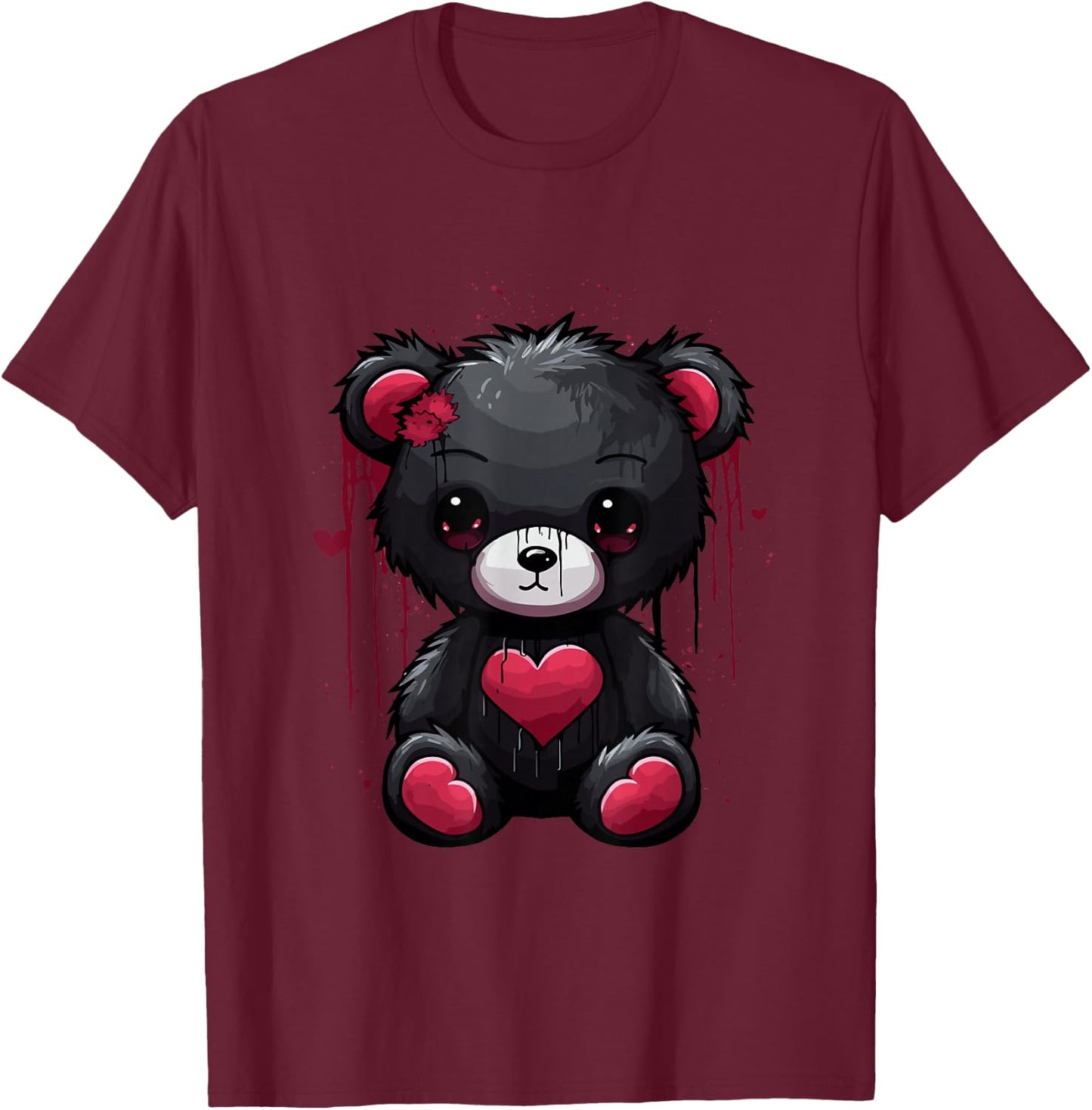 Emo Teddy Bear Goth Bear Creepy Teddy Bear T-Shirt - T-Shirt | Maroon