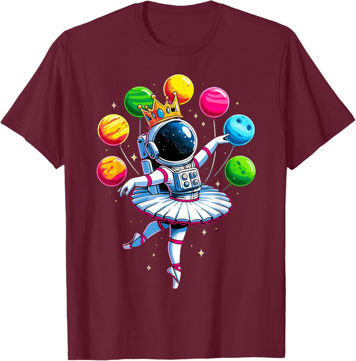 Ballerina Girl Space Astronaut T-Shirt - T-Shirt | Maroon