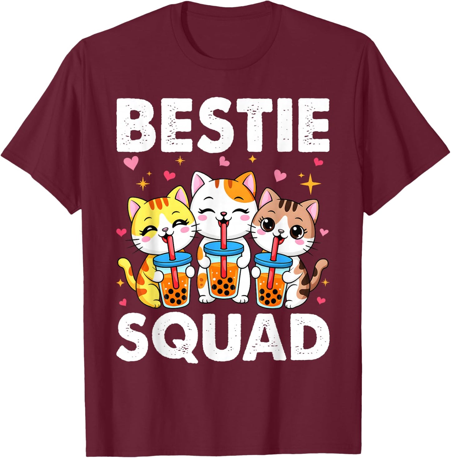 Bestie Squad Twinning Best Friend Matching Girls Twin Cats T-Shirt - T-Shirt | Maroon