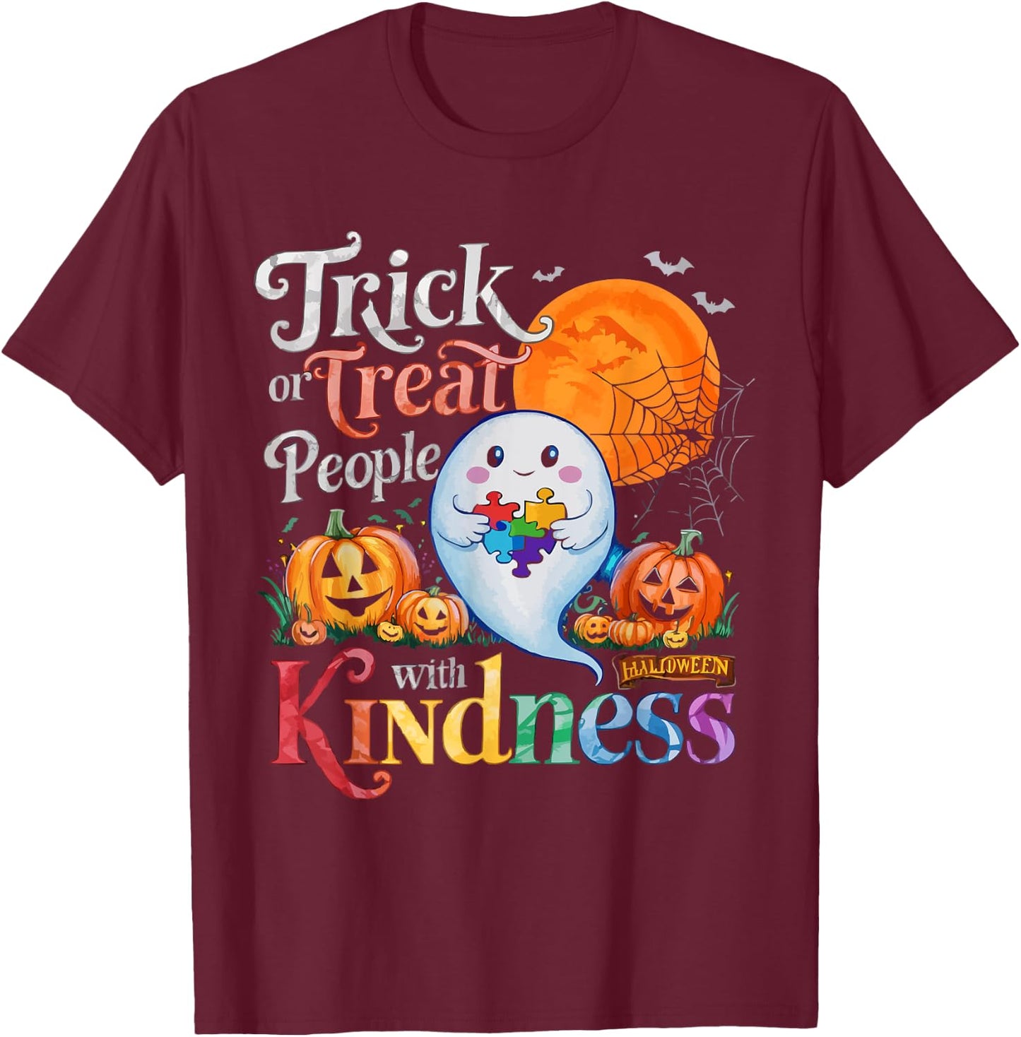 Support Autism Halloween Spooky Autistic Trick Or Treat T-Shirt - T-Shirt | Maroon