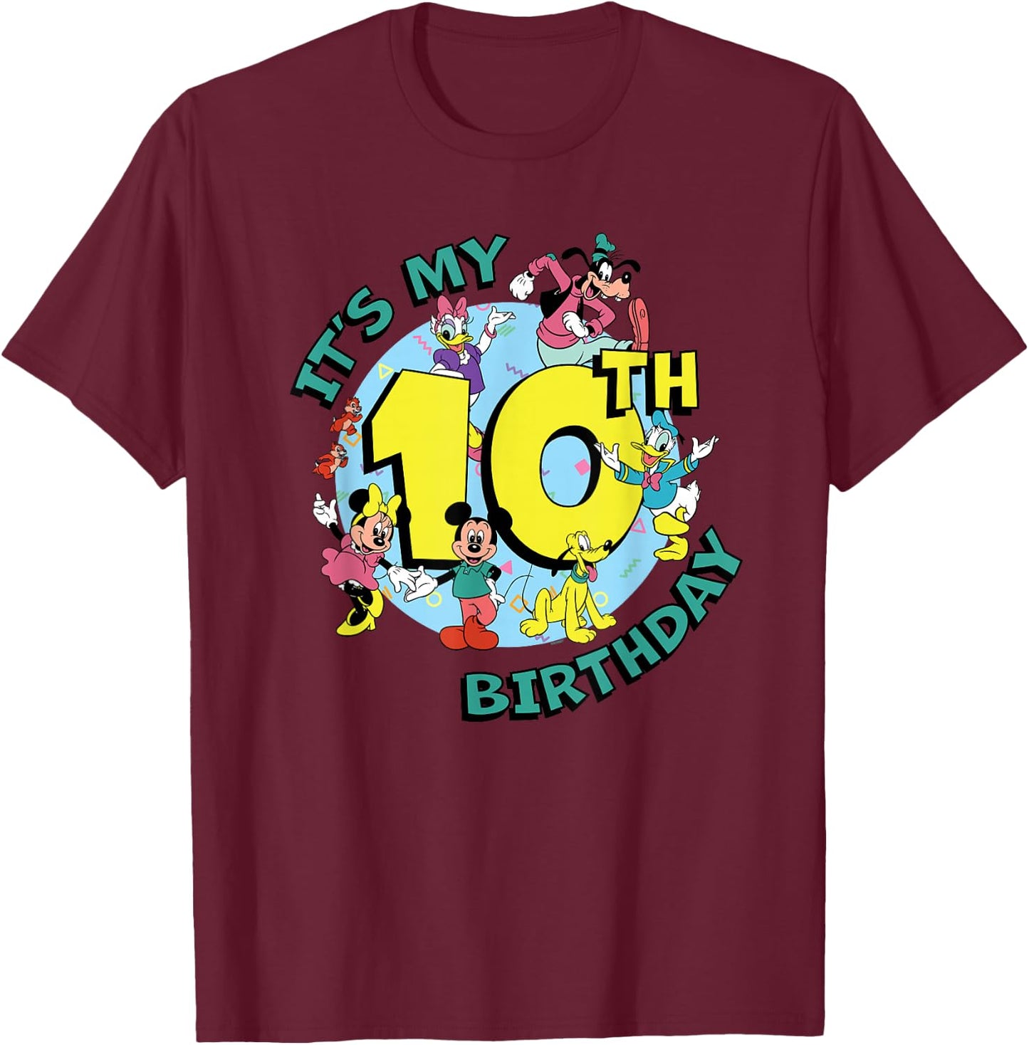 Disney Mickey and Friends It's My Tenth 10th Birthday T-Shirt - T-Shirt | Maroon