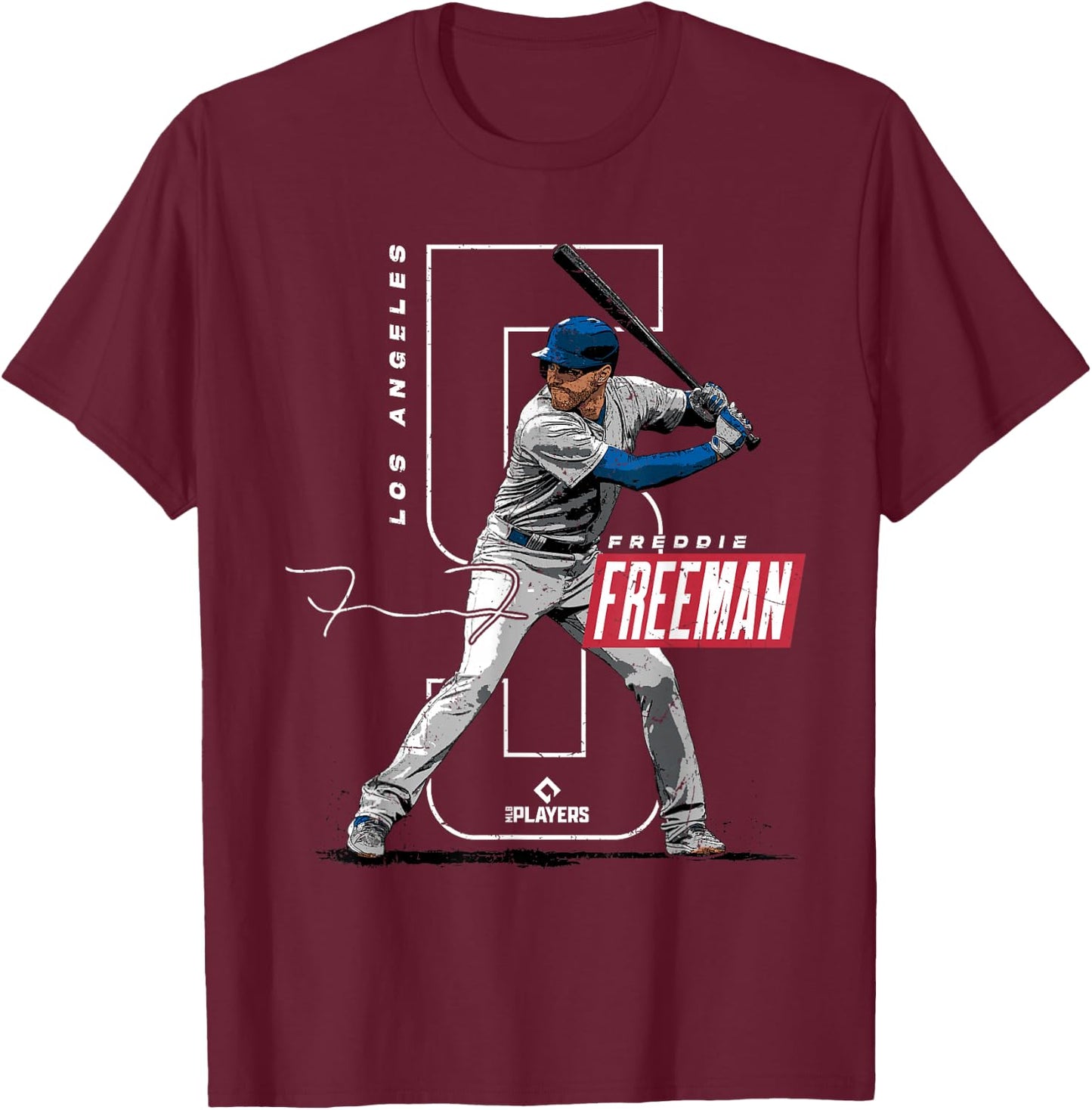 License Champs Freddie Freeman | Los Angeles Baseball Players | MLBFRE3002 , Small, Blue T-Shirt - T-Shirt | Maroon