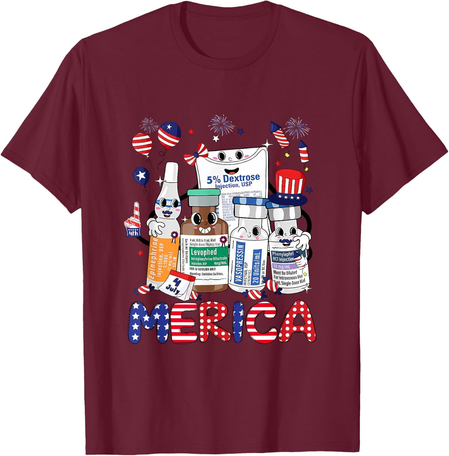 4th of July Red White Icu Nurse Care Er Ed Rn Micu Cvicu Women Men T-Shirt - T-Shirt | Maroon