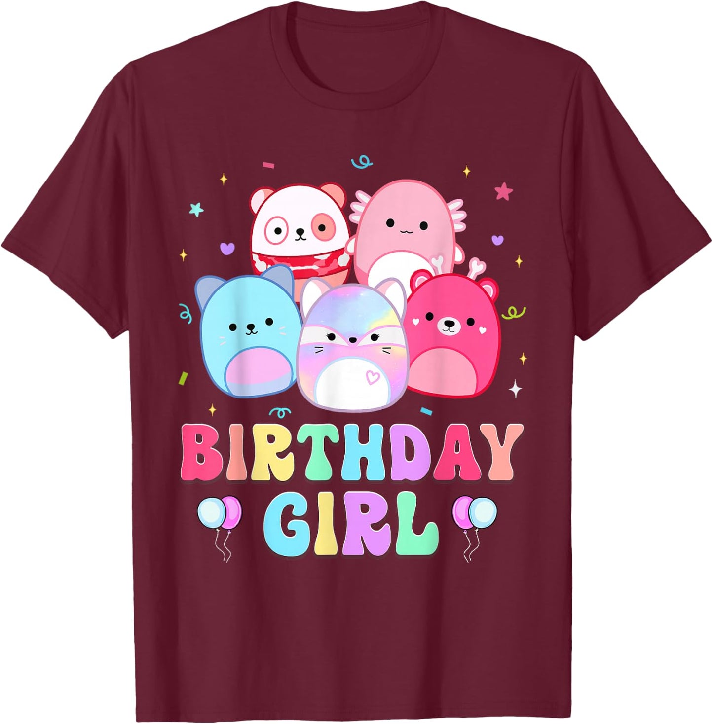 Happy Birthday Girl Squish Squad Mallow Girls Kids Birthday T-Shirt - T-Shirt | Maroon