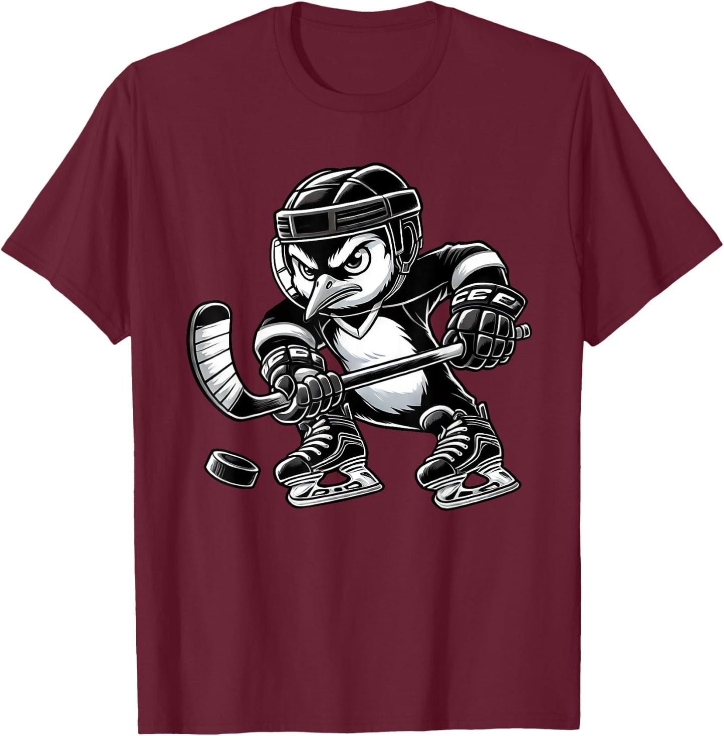 Penguin Hockey Player Team T-Shirt - T-Shirt | Maroon