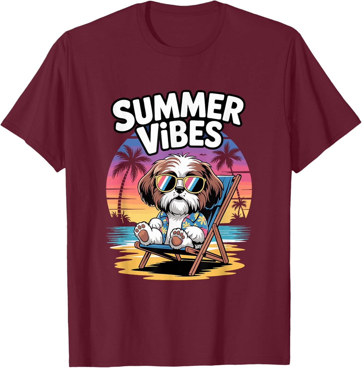 Funny Summer Shih Tzu Beach Dog Vacation T-Shirt - T-Shirt | Maroon