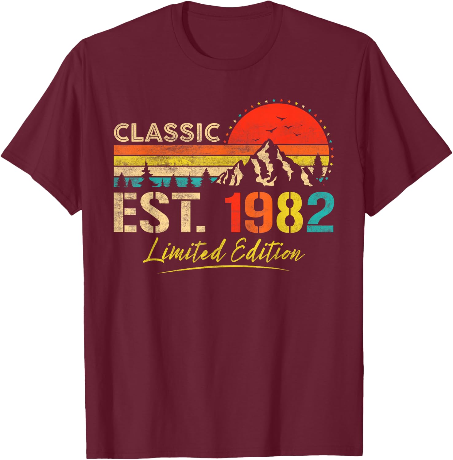 Classic Est 1982 Limited Edition Men Women Vintage Birthday T-Shirt - T-Shirt | Maroon