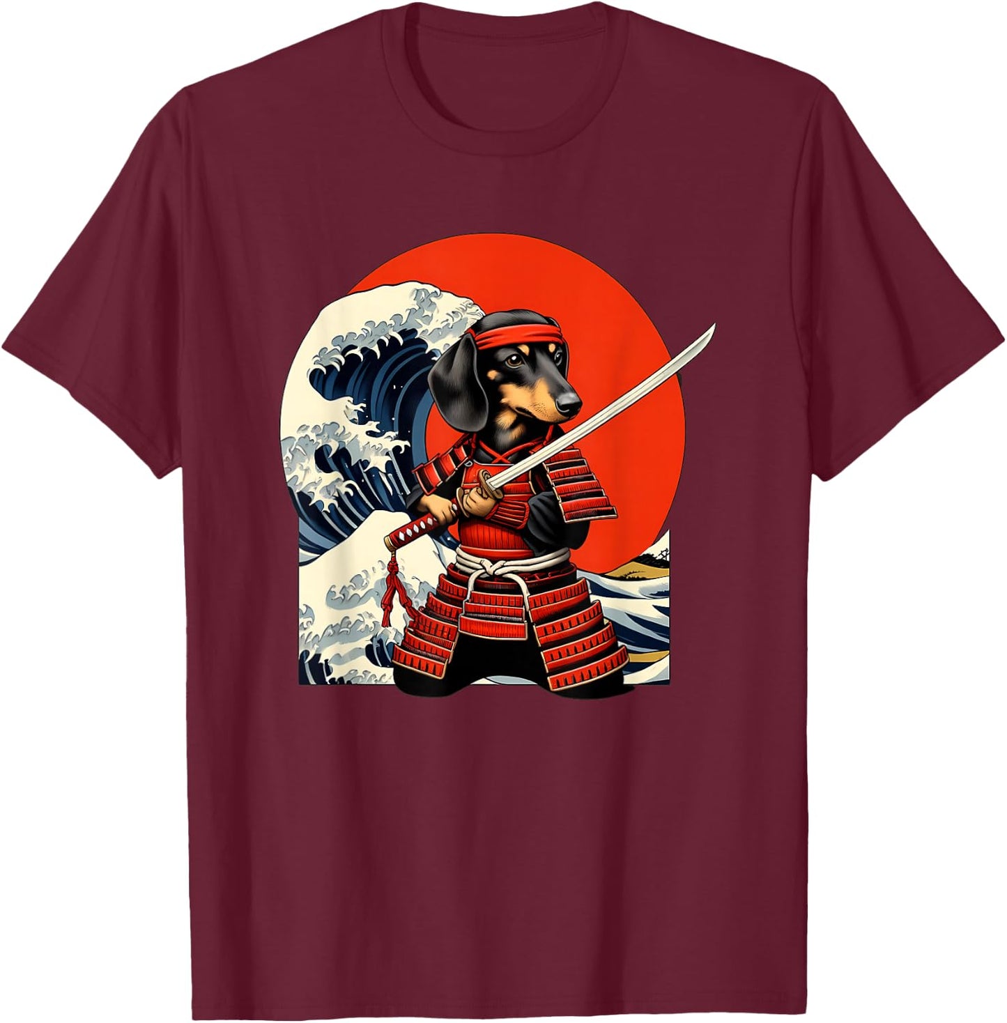 Otaku Weiner Dachshund Dog Samurai T-Shirt - T-Shirt | Maroon