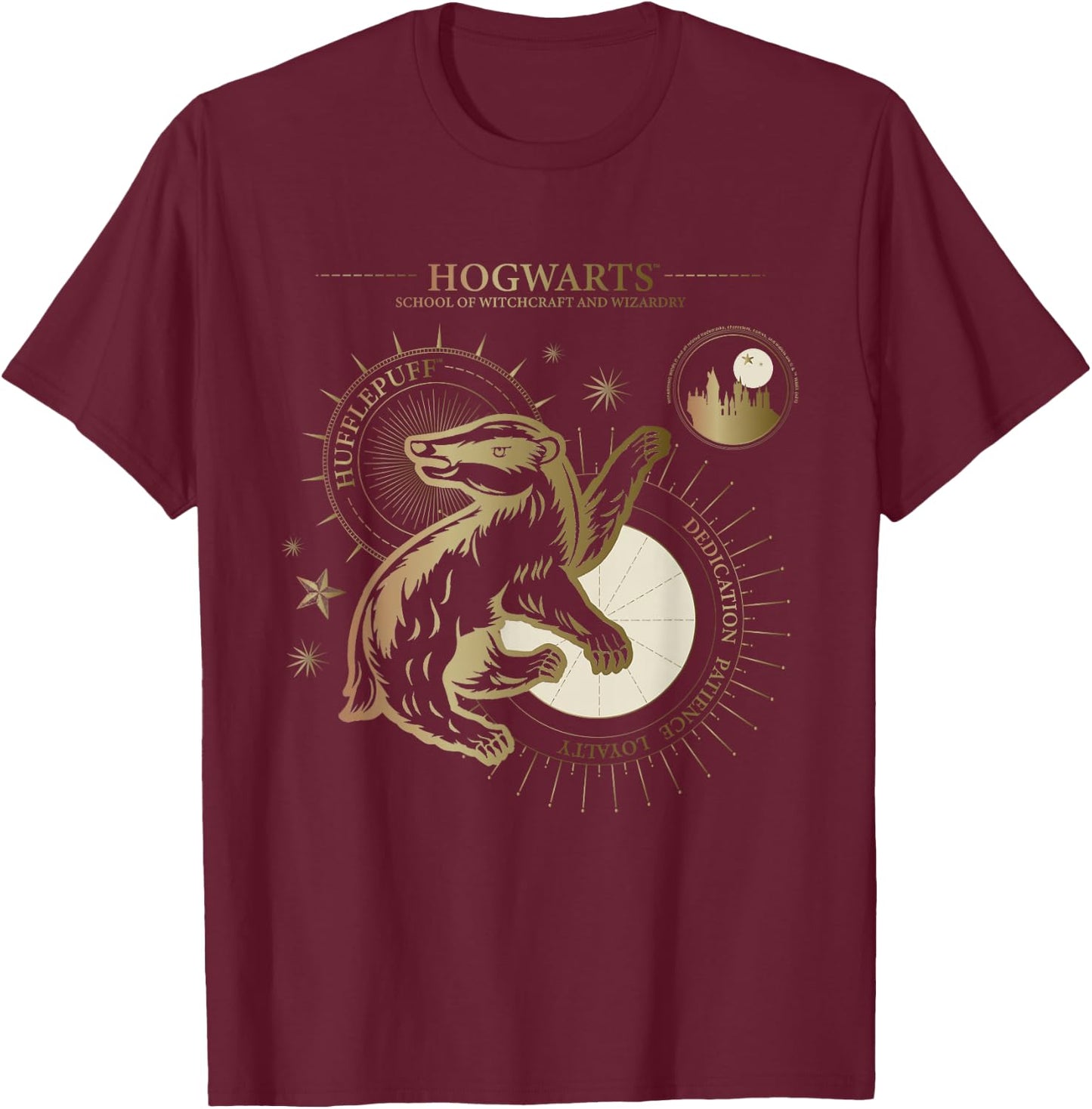 Harry Potter Dedication, Patience, Loyalty, Hufflepuff T-Shirt - T-Shirt | Maroon