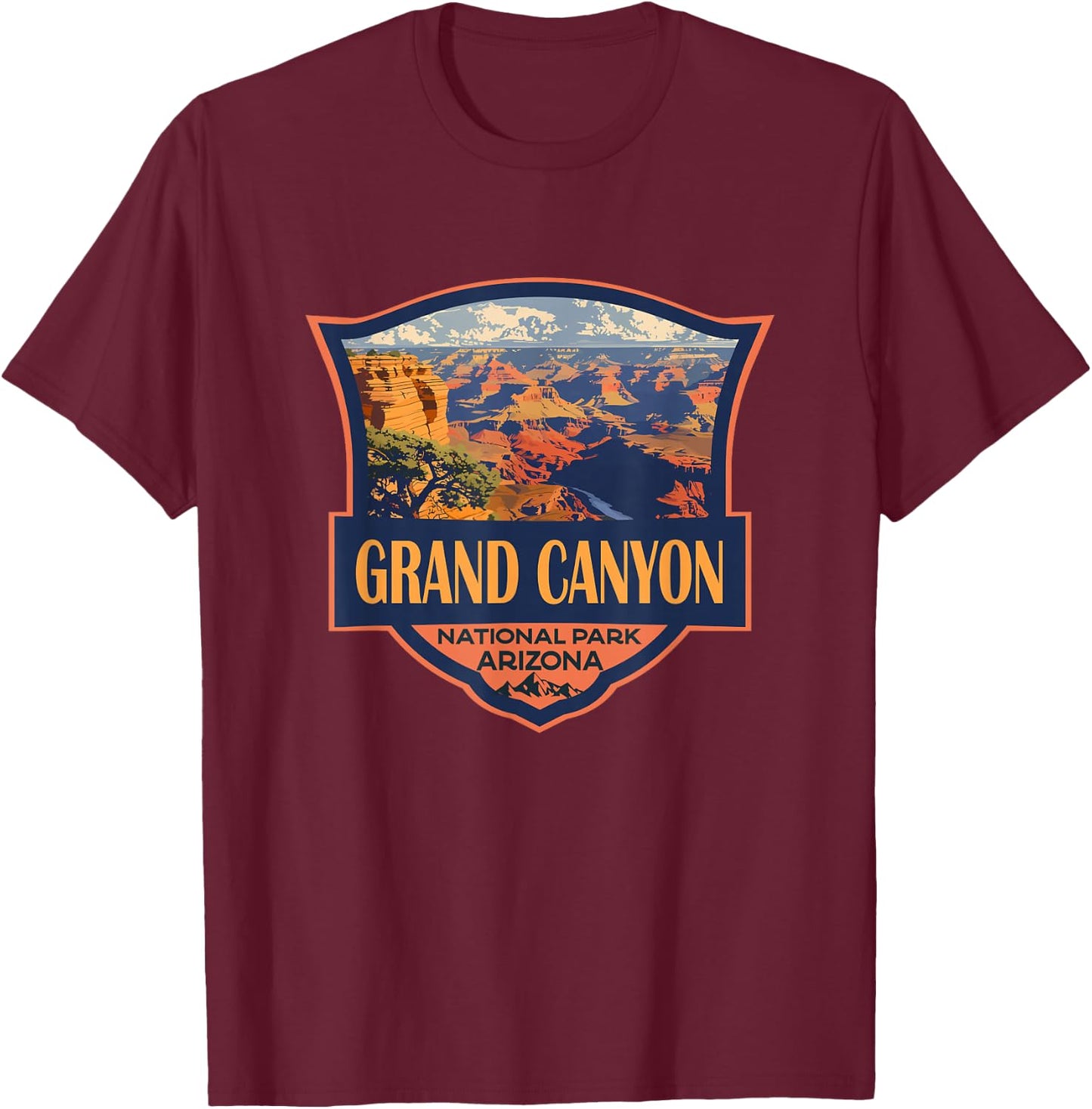 Grand Canyon National Park Illustration Retro Badge T-Shirt - T-Shirt | Maroon