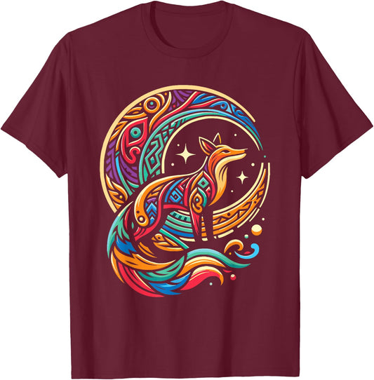 Fox Tribal Wildlife Animal Forest - Moon T-Shirt - T-Shirt | Maroon