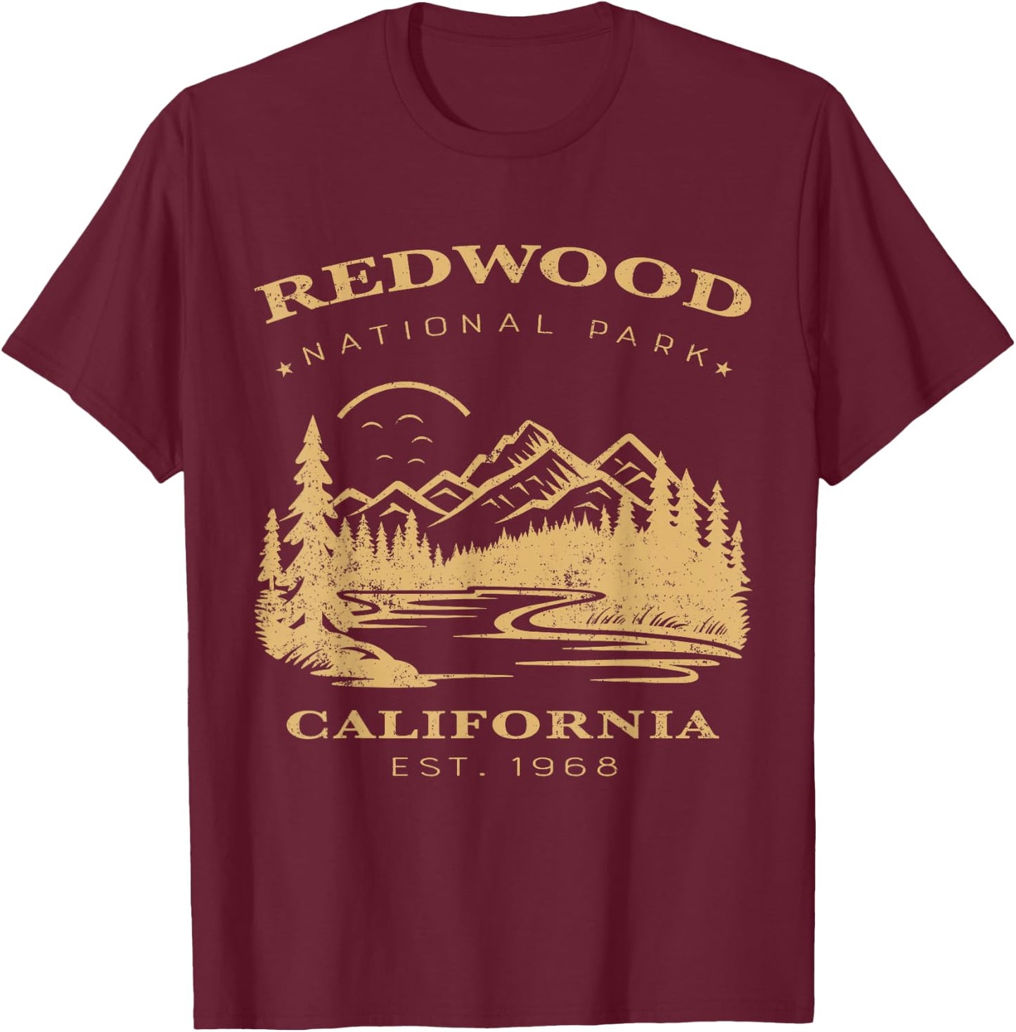Retro Vintage Redwood National Park for kids Hiking Camping T-Shirt - T-Shirt | Maroon