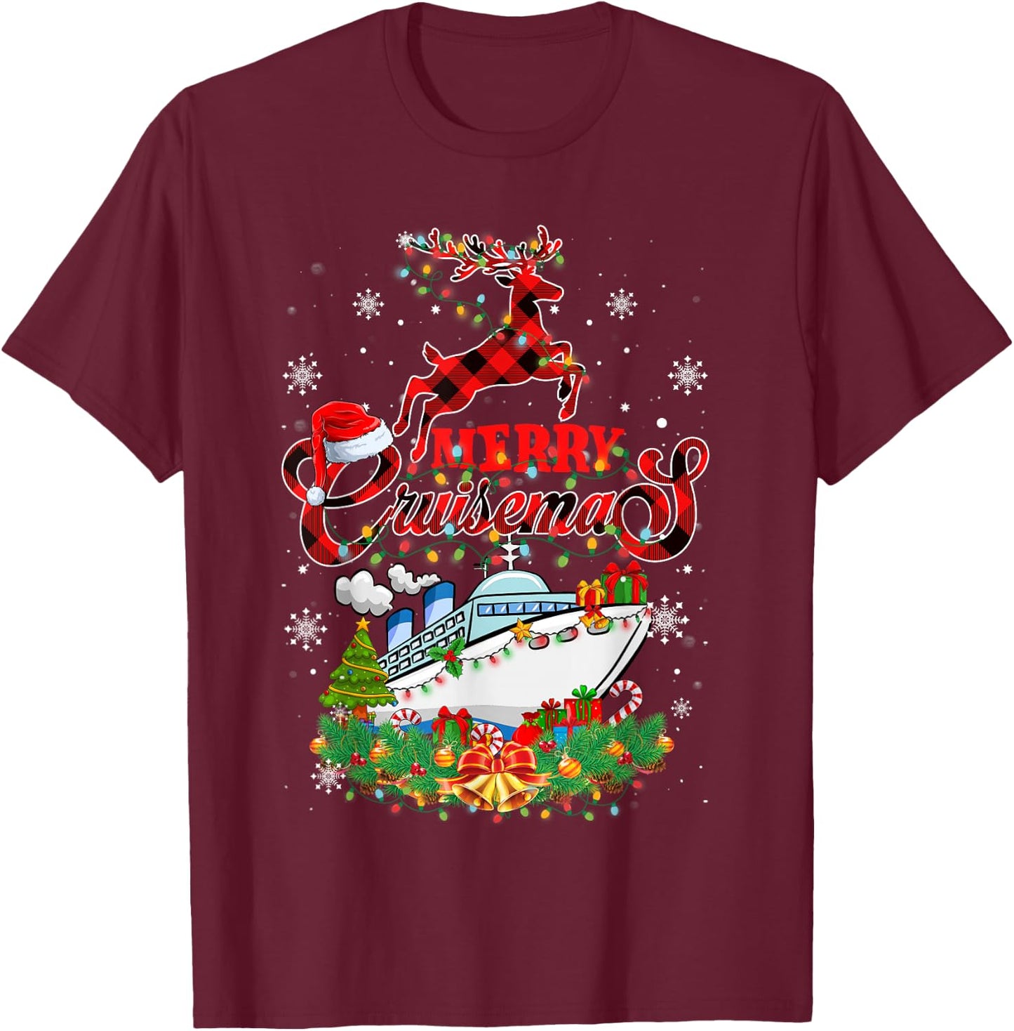 Merry Cruisemas 2025 Christmas Santa Reindeer Cruise T-Shirt - T-Shirt | Maroon