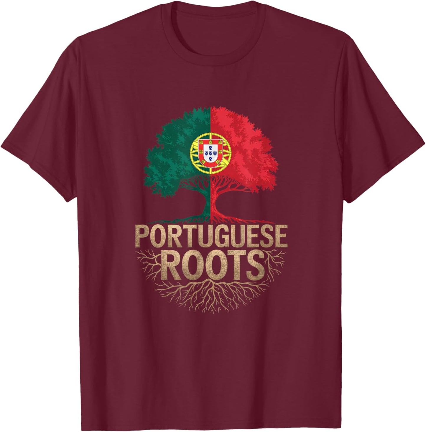 Portuguese Roots - Portugal Flag Colors Family Tree Souvenir T-Shirt - T-Shirt | Maroon