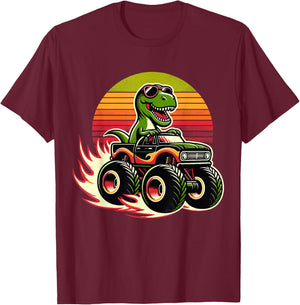 Dinosaur Sunglasses Retro Monster Truck T-Shirt - T-Shirt | Maroon