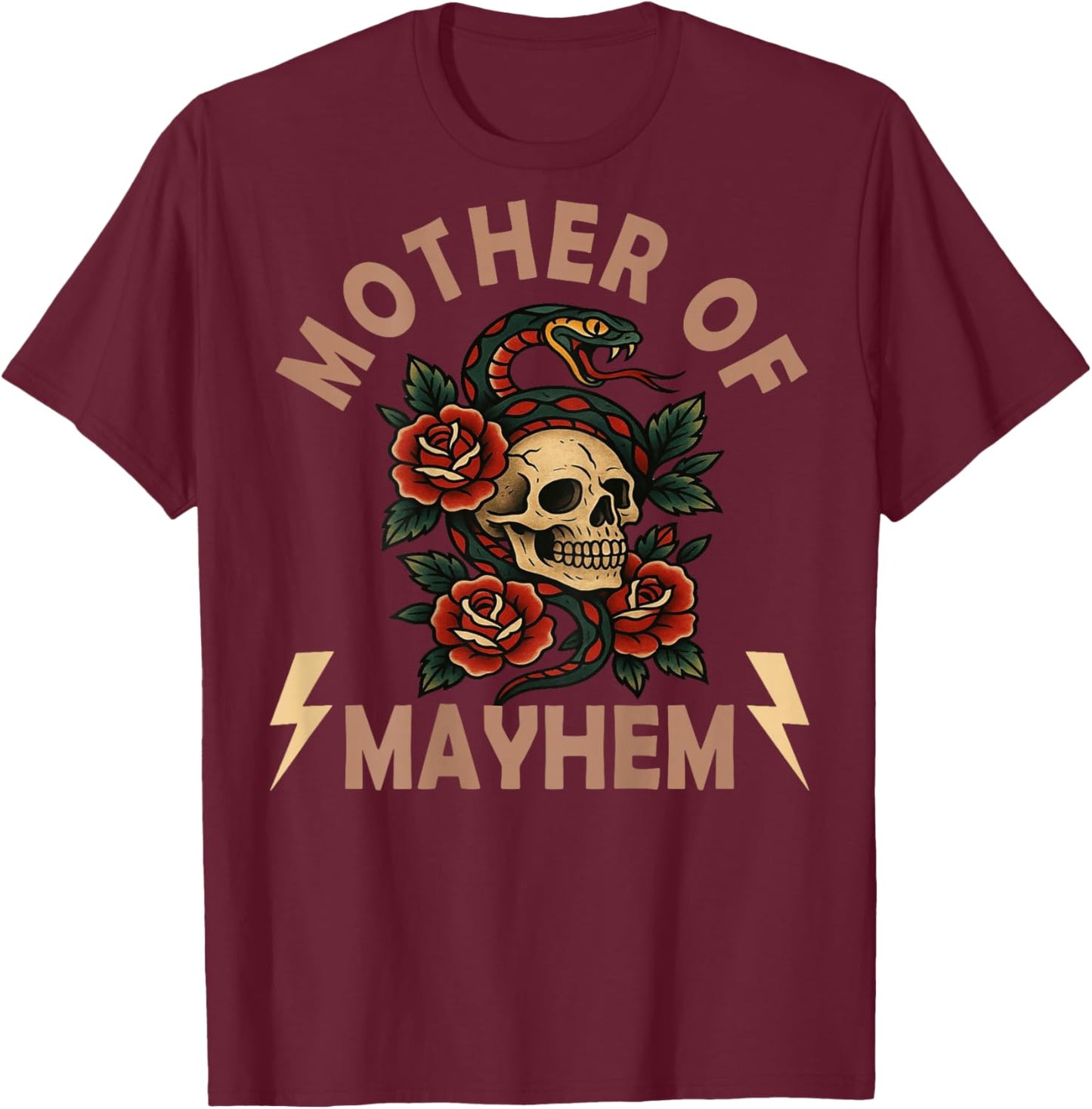 Mother of Mayhem Matching Family (on Back) T-Shirt - T-Shirt | Maroon