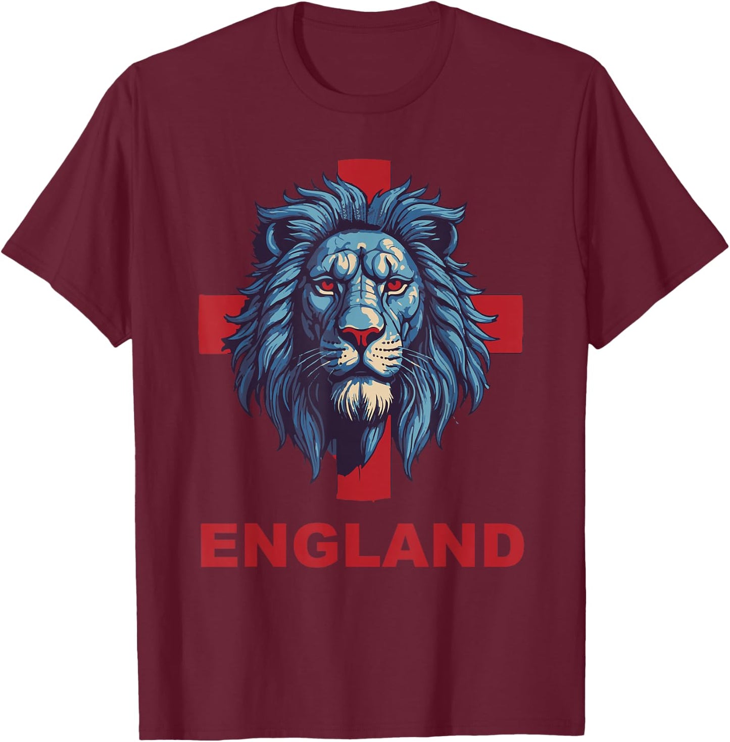 Lion Head Blue Outfit for English Apparel Lover the England T-Shirt - T-Shirt | Maroon