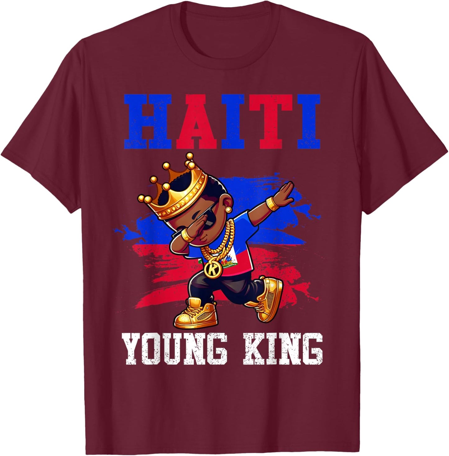 Haiti Young King Haitian Boy African Proud Haitian Flag T-Shirt - T-Shirt | Maroon