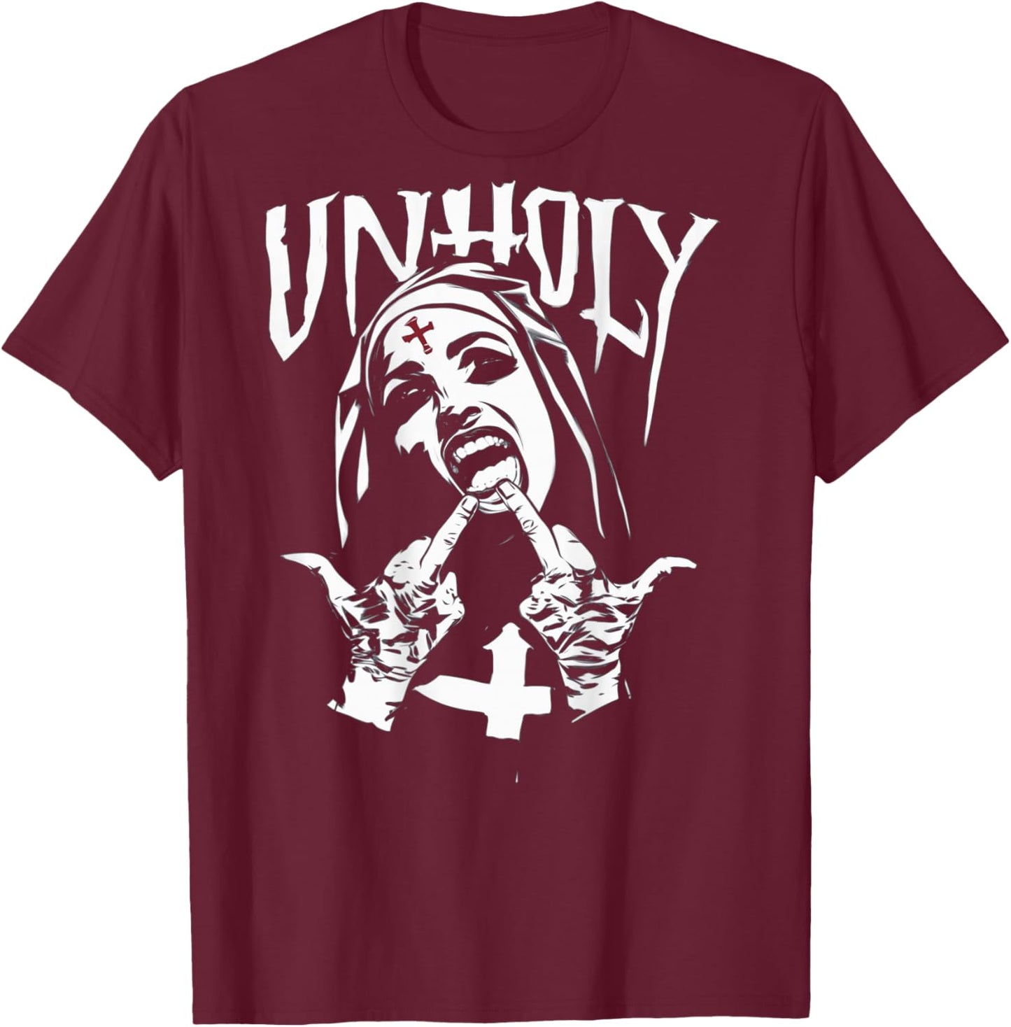 Provocative and Expressive - Rebellious Fashion UNHOLY T-Shirt - T-Shirt | Maroon