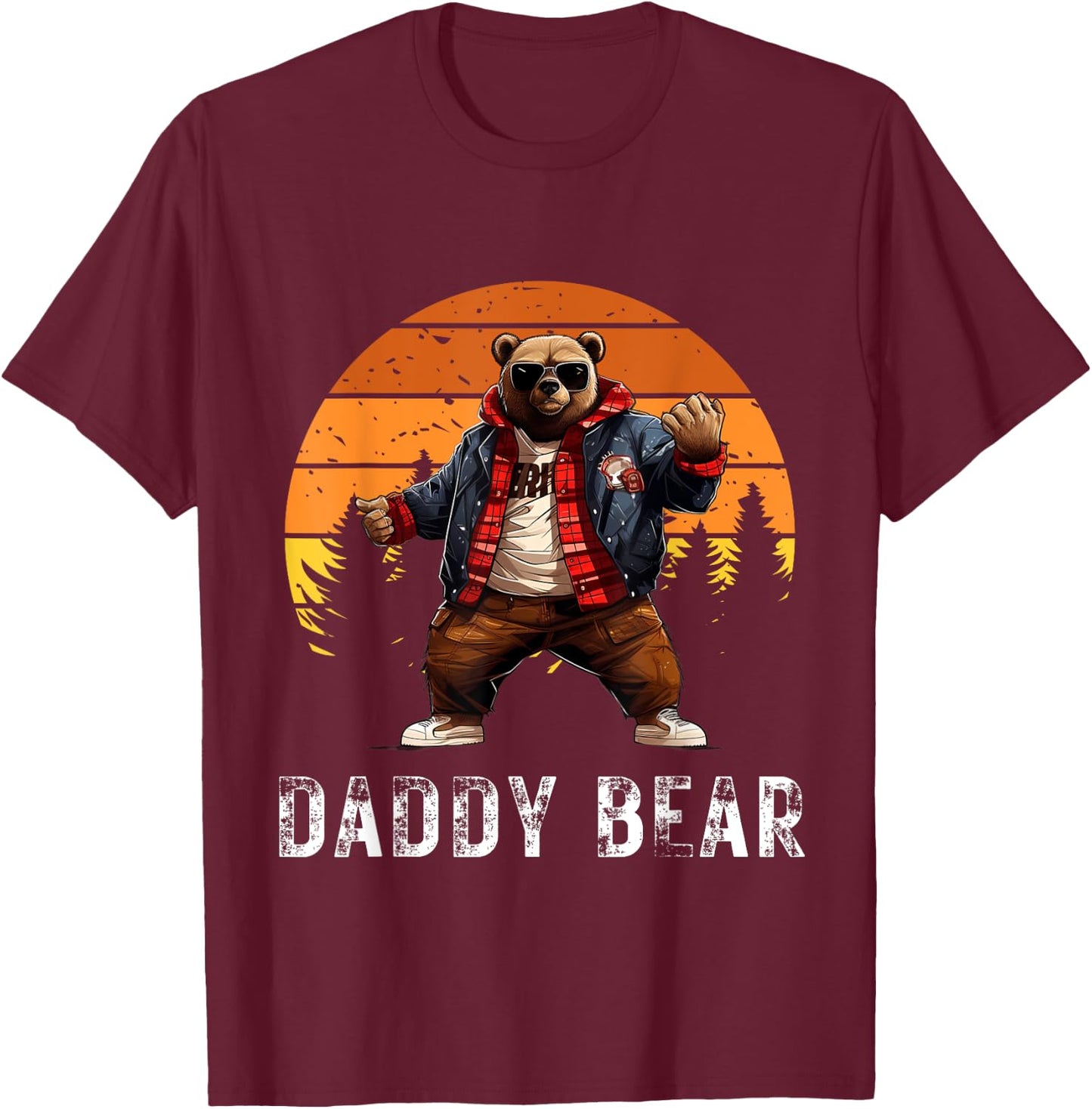 Daddy Bear Papa Bear Best Idea Fathers Day Retro Cozy Humor T-Shirt - T-Shirt | Maroon