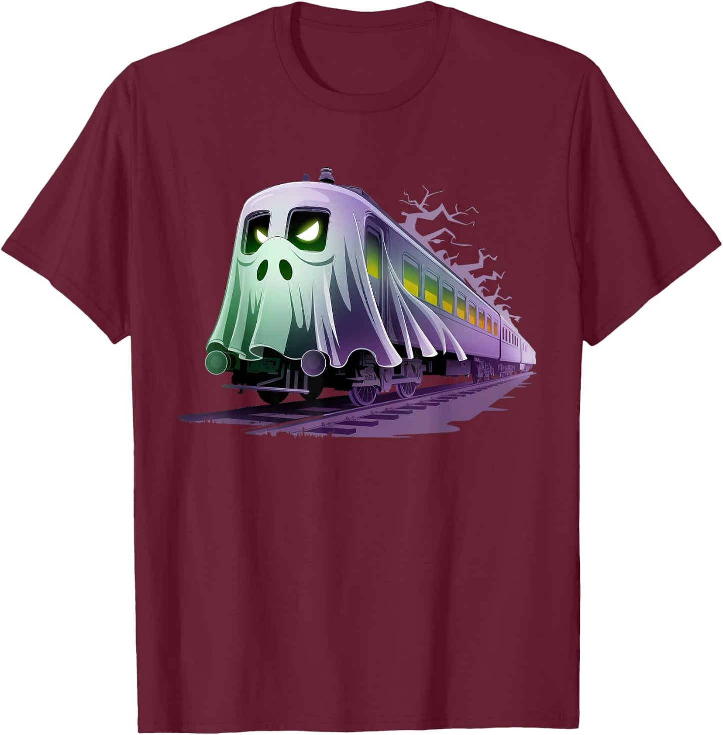 Scary Train Ghost Railroad Funny Halloween Boys Kids T-Shirt - T-Shirt | Maroon