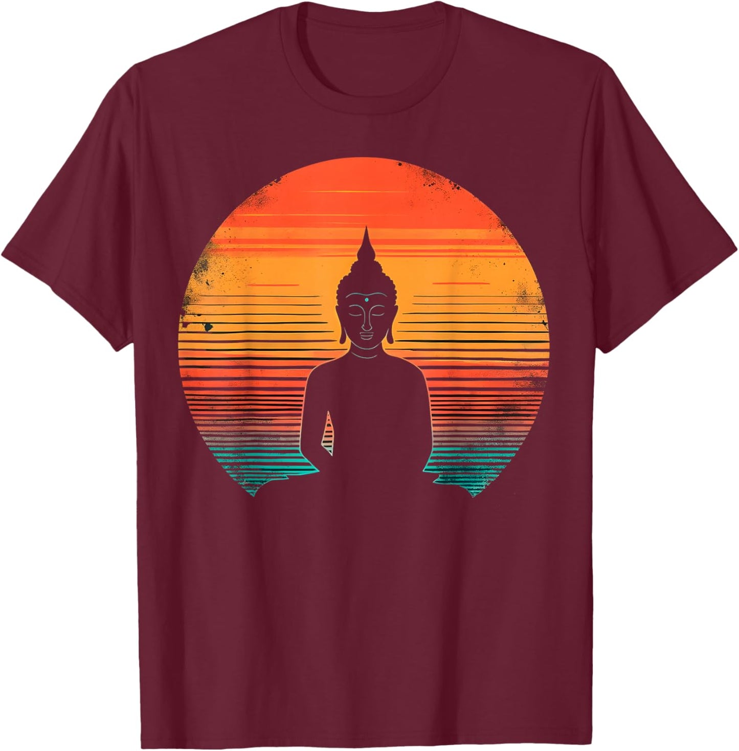 Retro Sunset Buddha Meditation Spiritual T-Shirt - T-Shirt | Maroon
