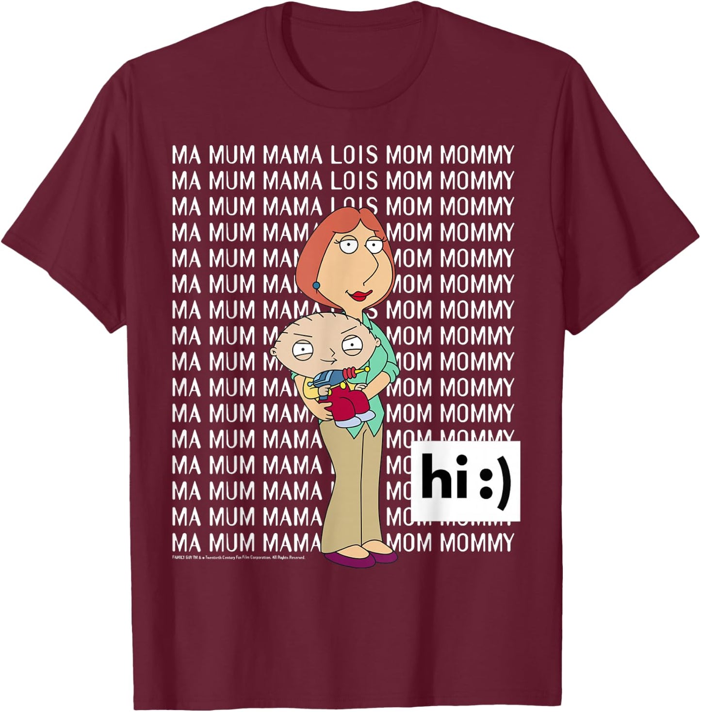 Family Guy Lois Stewie Ma Mum Mama Mom Big Chest Text Logo T-Shirt - T-Shirt | Maroon