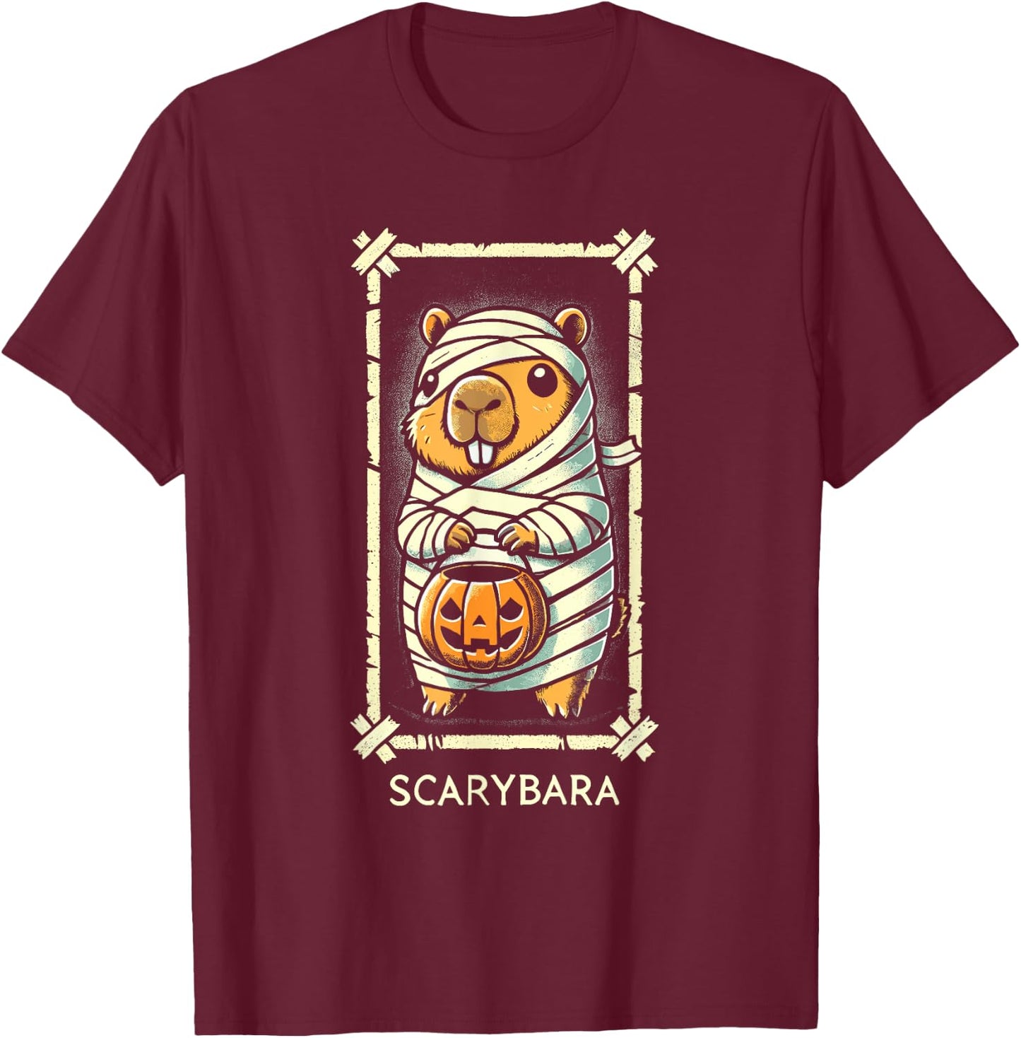 Cute Capybara Mummy Trick or Treat Halloween Funny Capybara T-Shirt - T-Shirt | Maroon