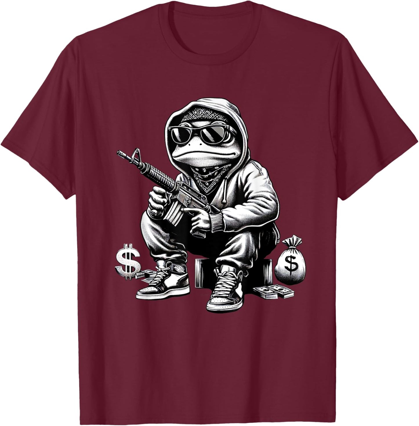 Thug Frog Gangster Frog Funny Frog Lovers Art T-Shirt - T-Shirt | Maroon