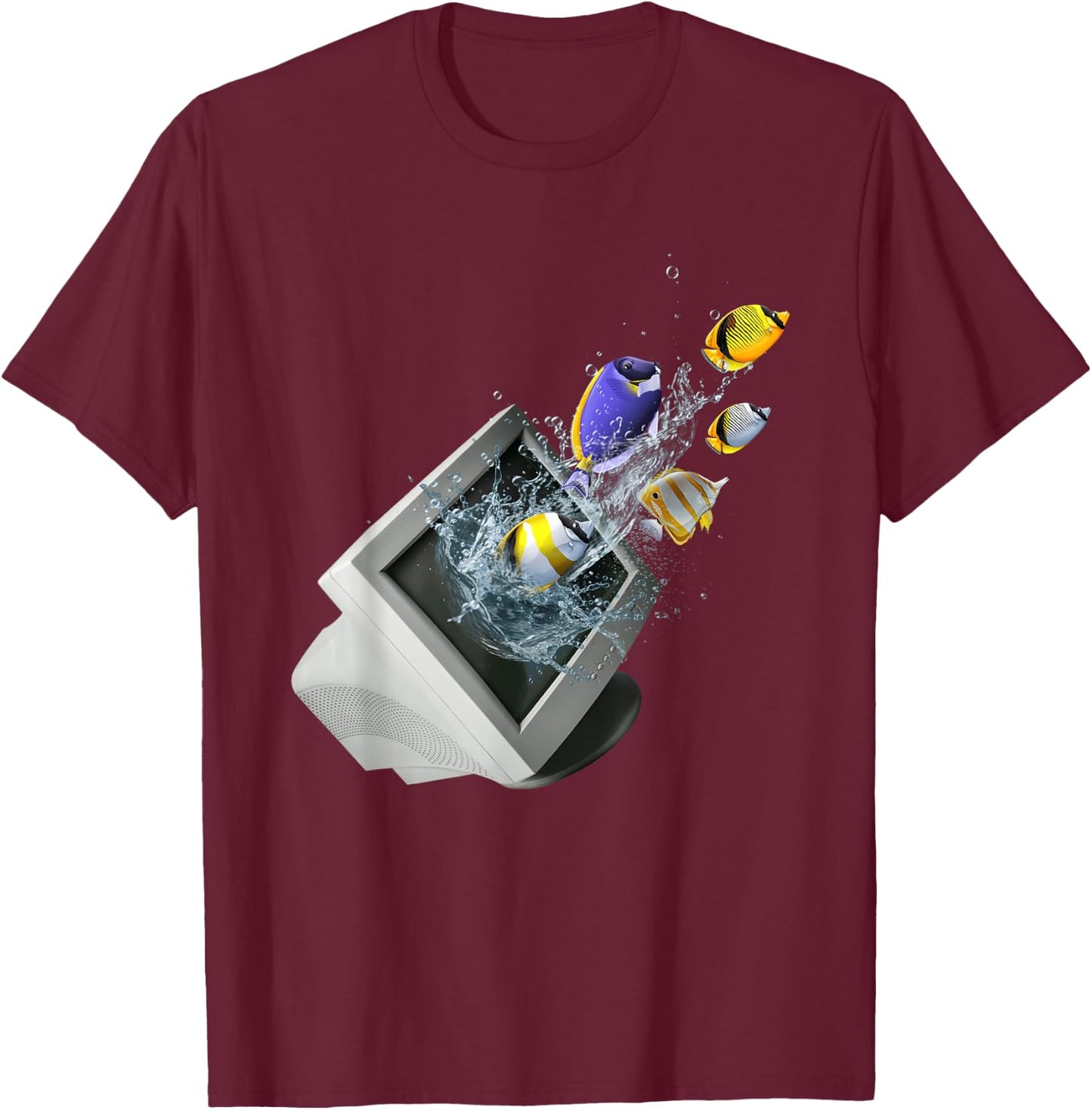 Frutiger Aero Aesthetic Tech Computer Aquarium Fishes T-Shirt - T-Shirt | Maroon