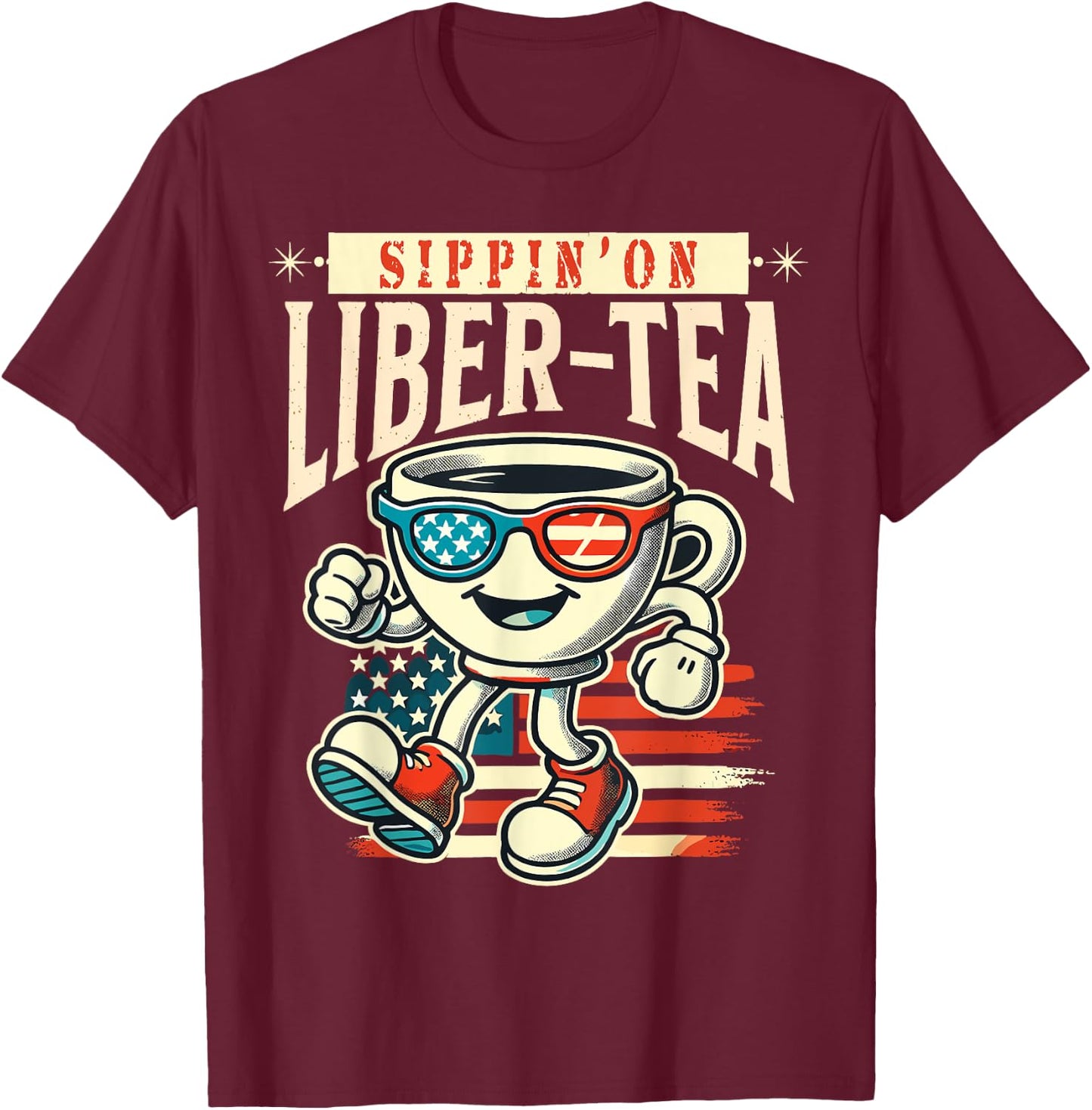 Sippin' On Liber-Tea Retro Vintage Design T-Shirt - T-Shirt | Maroon