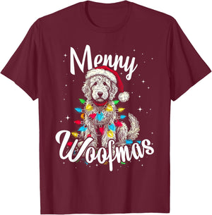 Labradoodle Golden Doodle Dog Merry Woofmas Christmas Lights T-Shirt - T-Shirt | Maroon