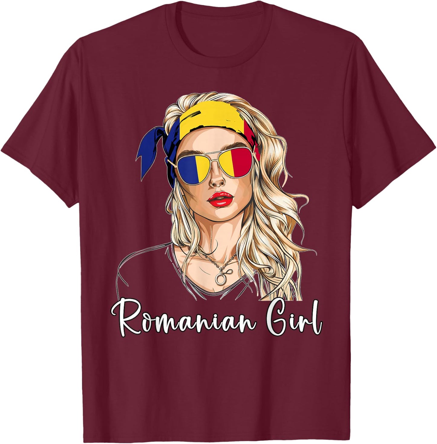 Romanian Flag Outfit for Woman Products Girl Romania T-Shirt - T-Shirt | Maroon