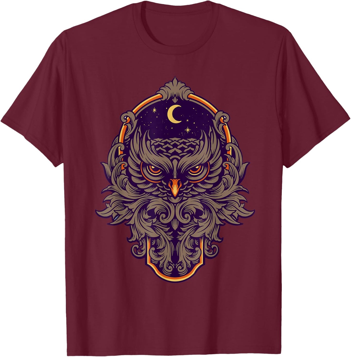 Warrior Owl Frame Ornaments T-Shirt - T-Shirt | Maroon