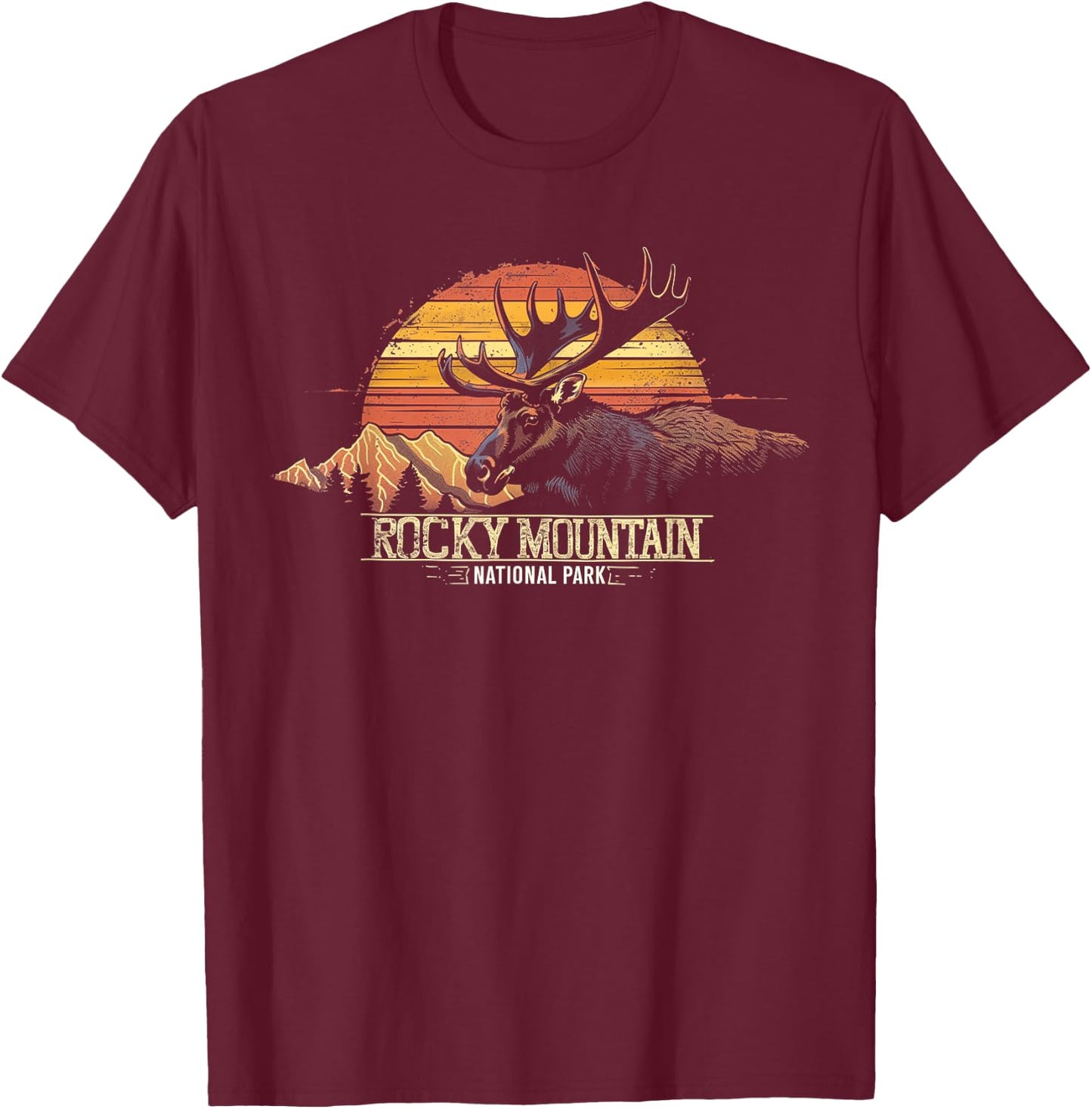 Rocky Mountain US National Park Vintage Men Women Kids Retro T-Shirt - T-Shirt | Maroon