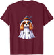 Cute Halloween Cavalier King Charles Spaniel dog as a ghost T-Shirt - T-Shirt | Maroon