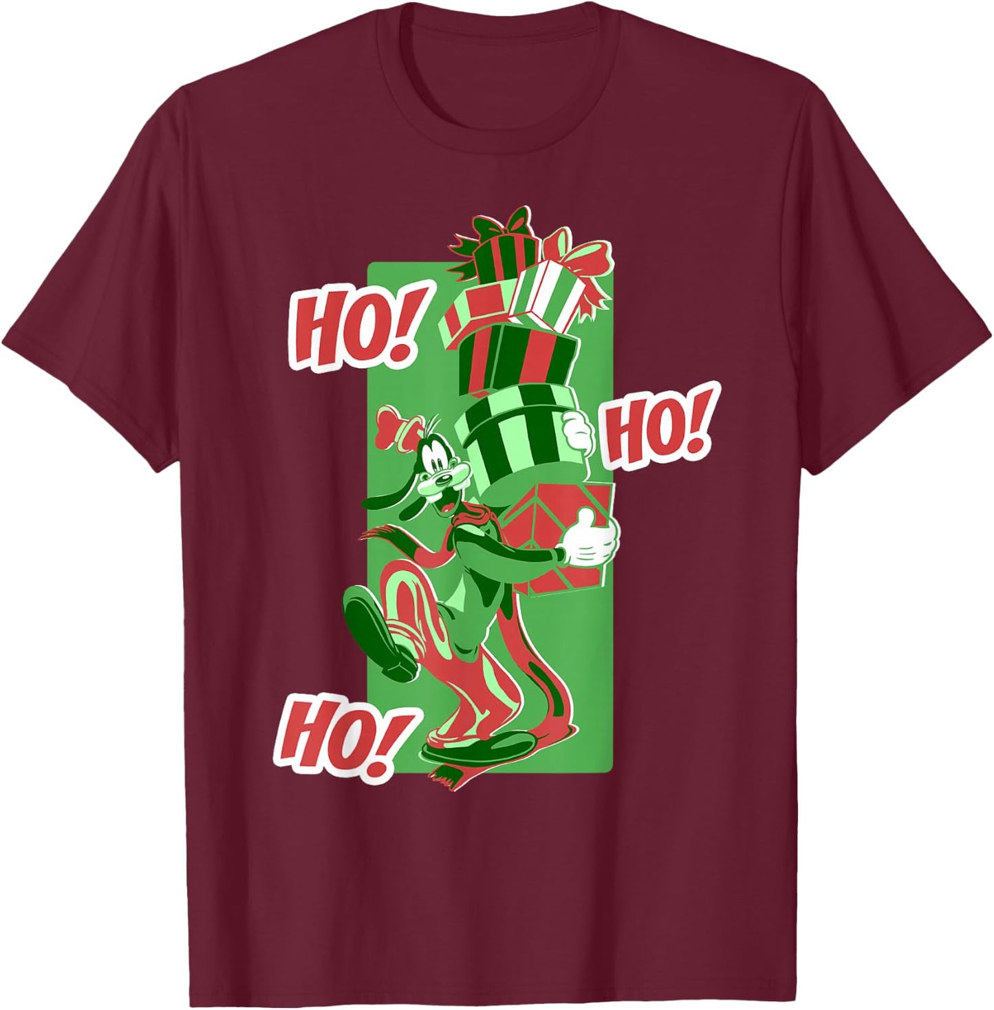Disney Goofy Ho Ho Ho Christmas Portrait T-Shirt - T-Shirt | Maroon